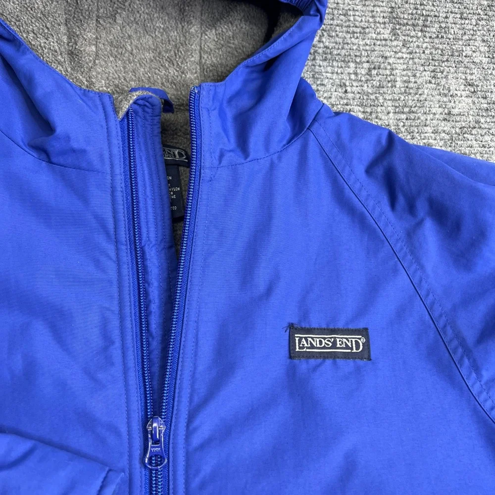 Lands End Kids Blue Jacket Polartec Fleece Lined Hooded Large 14-16
